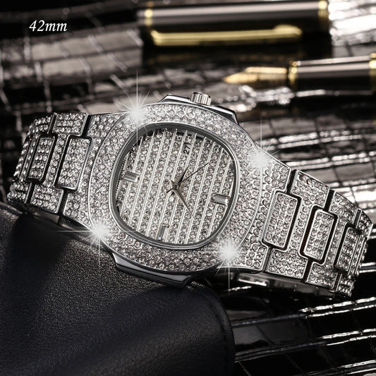 Montre-bracelet de Luxe en Acier Inoxydable Incrustée de Diamants