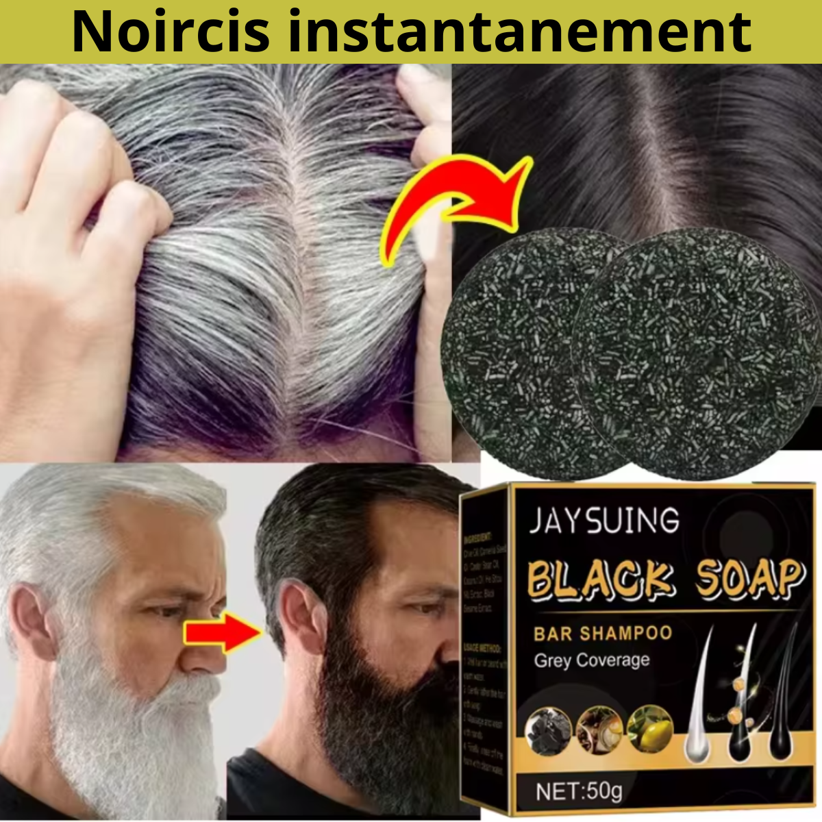 Savon Shampooing Noircissant BlackRoots – Dites Adieu aux Cheveux Blancs Naturellement